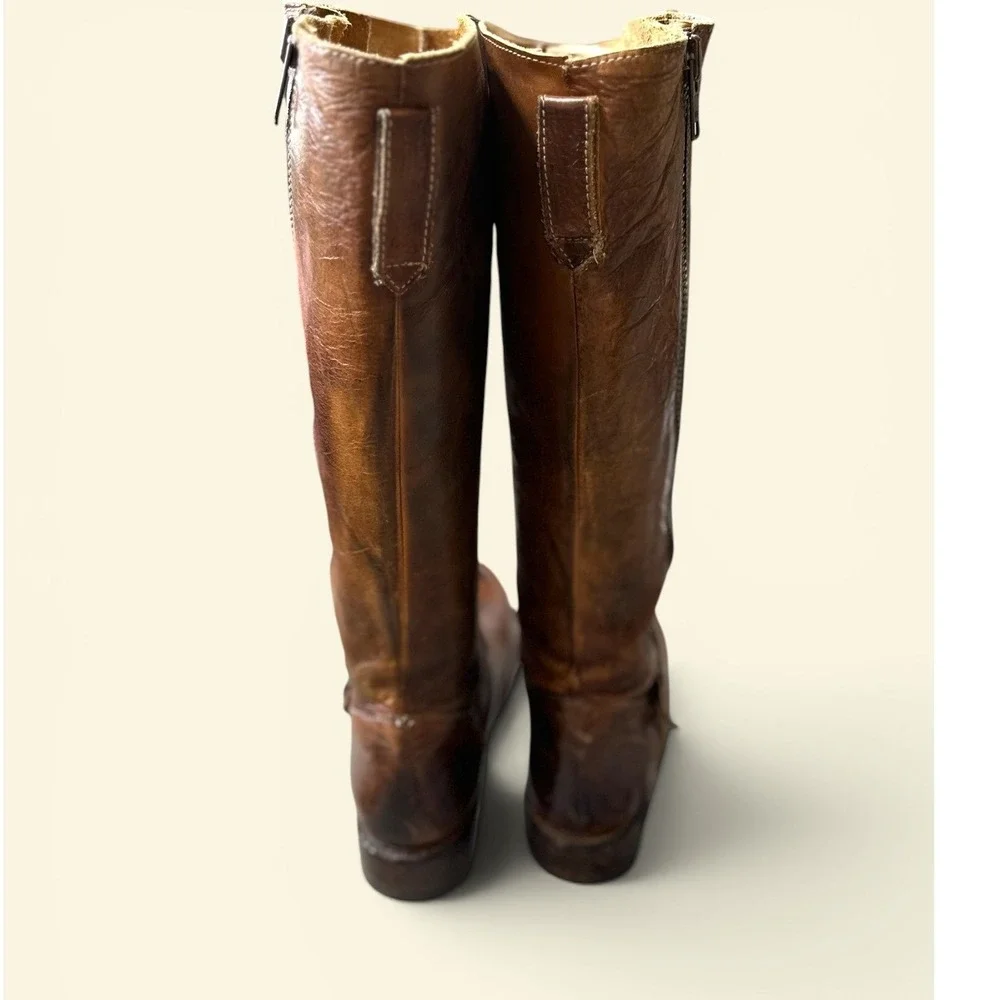 Bed Stu SZ 8 Manchester Tall Boots Brown Leather Distressed Double‎ Zip Buckle